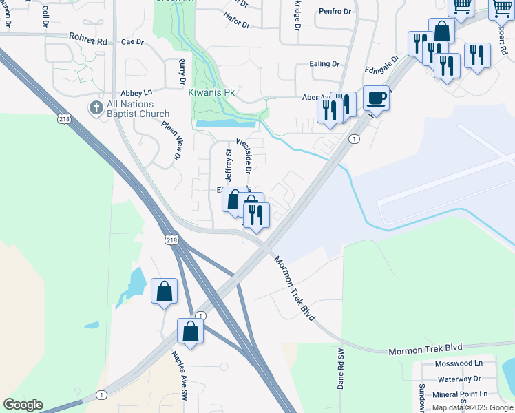 map of restaurants, bars, coffee shops, grocery stores, and more near 1620 Iowa 1 in Iowa City
