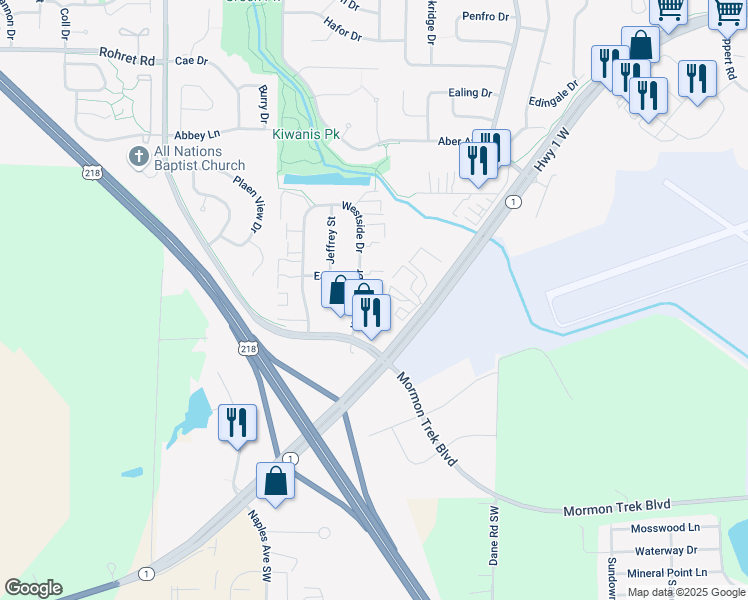 map of restaurants, bars, coffee shops, grocery stores, and more near 32 Westside Drive in Iowa City