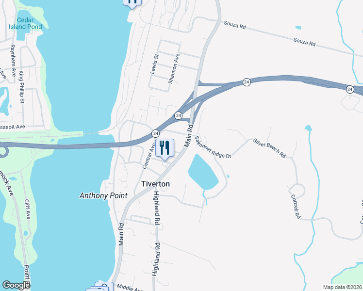 map of restaurants, bars, coffee shops, grocery stores, and more near 1333 Main Road in Tiverton