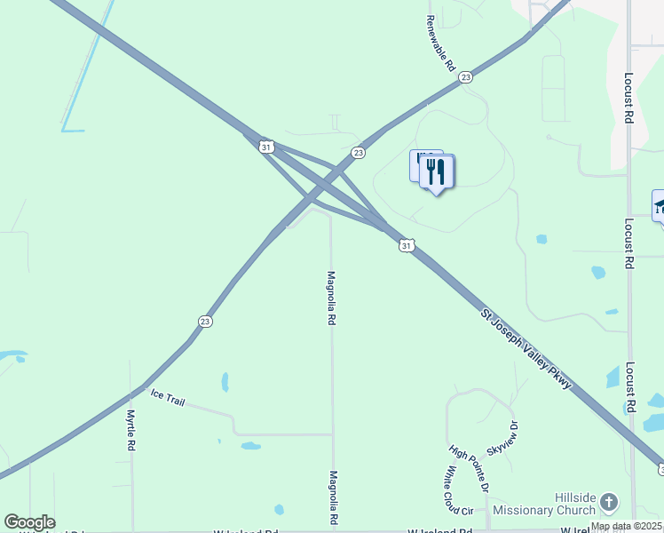 map of restaurants, bars, coffee shops, grocery stores, and more near Magnolia Road in South Bend