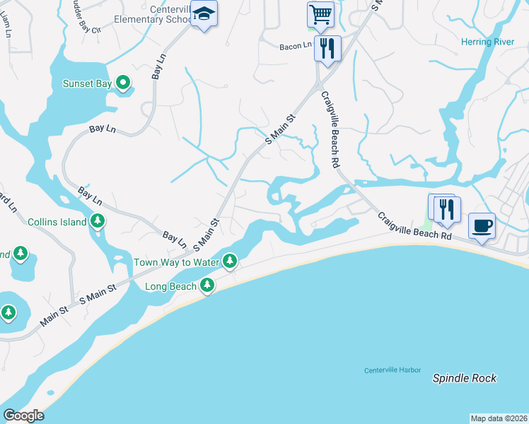 map of restaurants, bars, coffee shops, grocery stores, and more near 56 Ladd Road in Barnstable