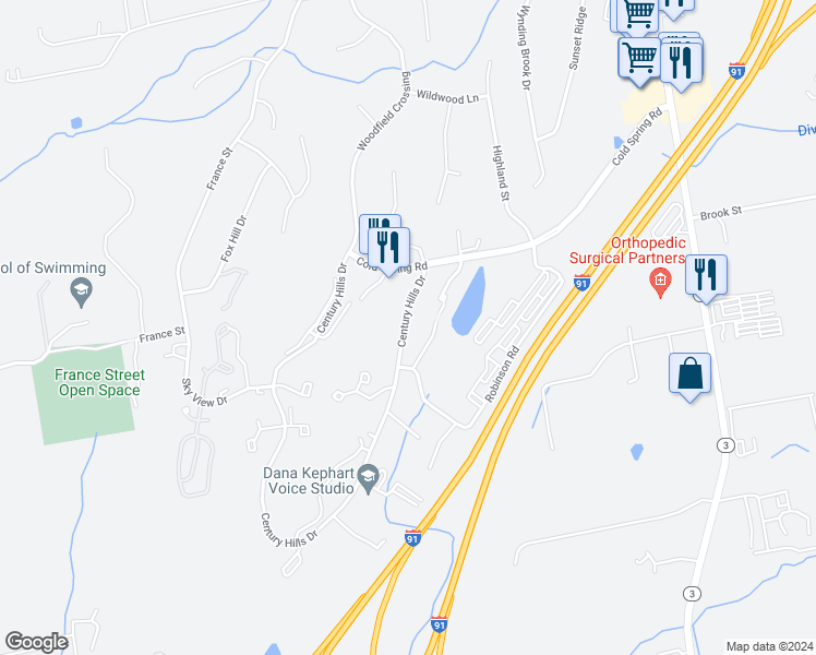 map of restaurants, bars, coffee shops, grocery stores, and more near 5 Stevens Place in Rocky Hill