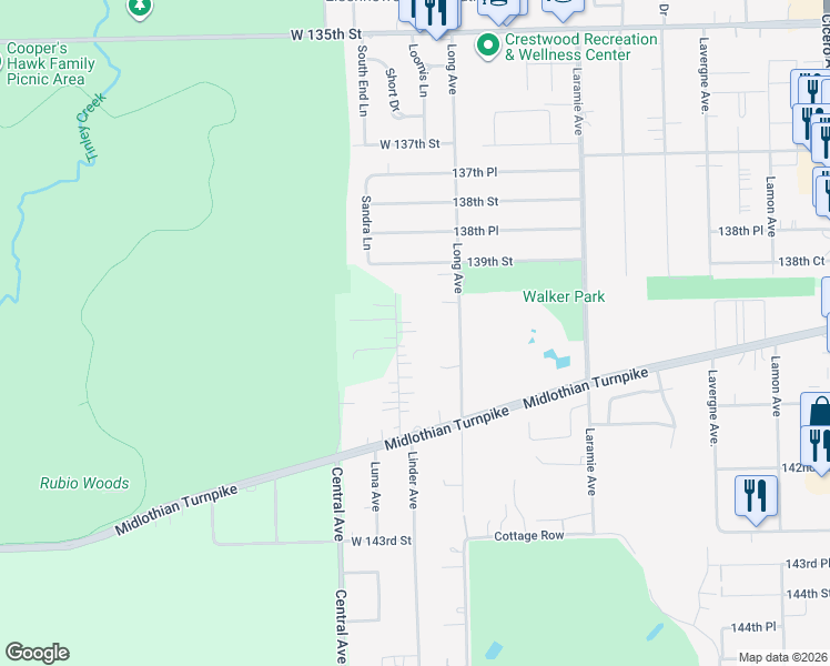 map of restaurants, bars, coffee shops, grocery stores, and more near 13915 Linder Avenue in Midlothian