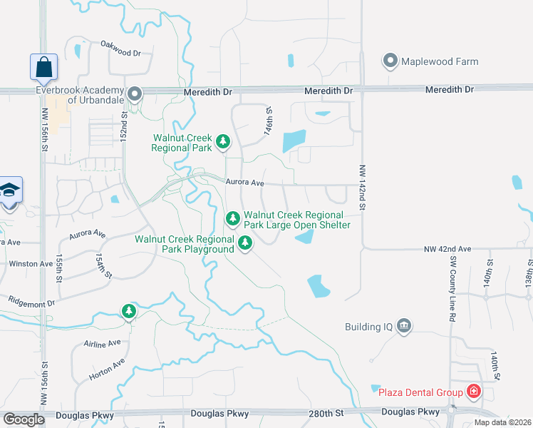 map of restaurants, bars, coffee shops, grocery stores, and more near 4107 146th Street in Urbandale