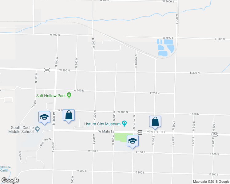 map of restaurants, bars, coffee shops, grocery stores, and more near 199 North 100 West in Hyrum