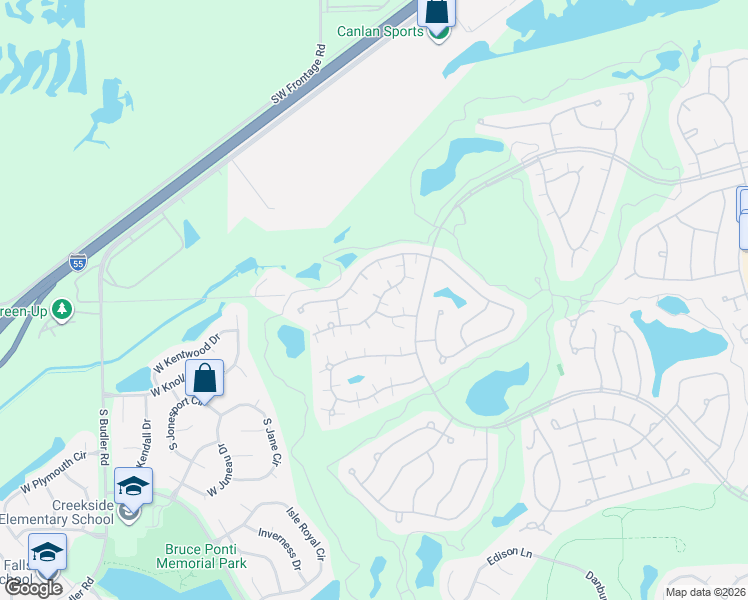 map of restaurants, bars, coffee shops, grocery stores, and more near 21350 West Juniper Lane in Plainfield