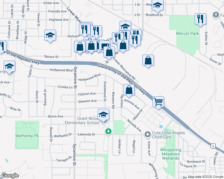 map of restaurants, bars, coffee shops, grocery stores, and more near 1921 Western Road in Iowa City