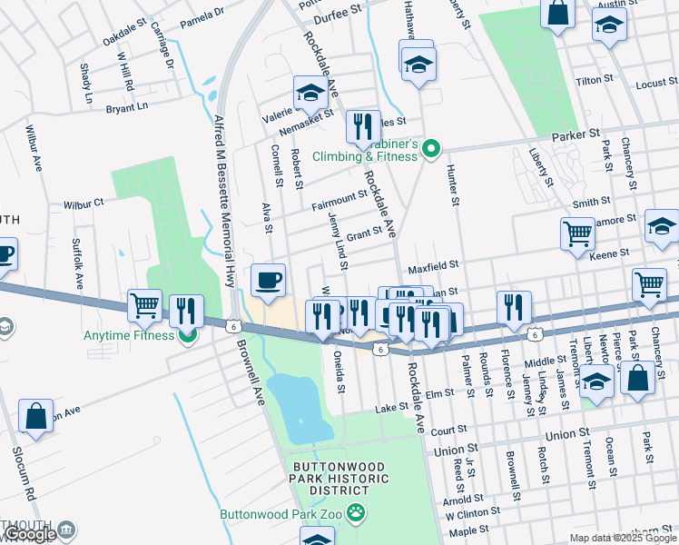 map of restaurants, bars, coffee shops, grocery stores, and more near 96 Watson Street in New Bedford