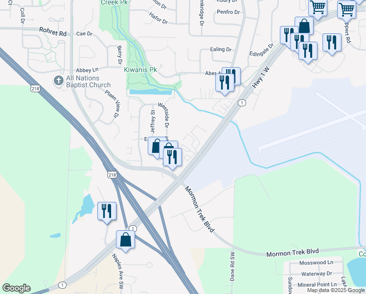 map of restaurants, bars, coffee shops, grocery stores, and more near 1620 Iowa 1 in Iowa City