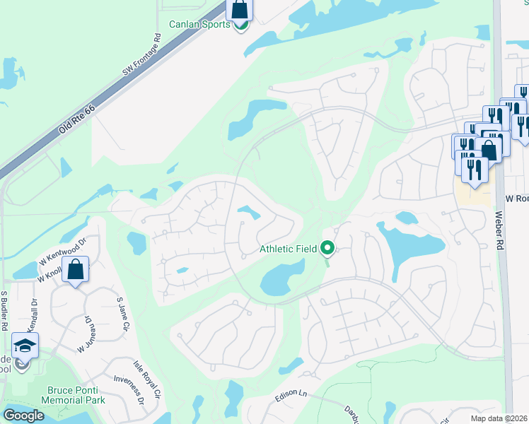map of restaurants, bars, coffee shops, grocery stores, and more near 21314 West Redwood Drive in Plainfield