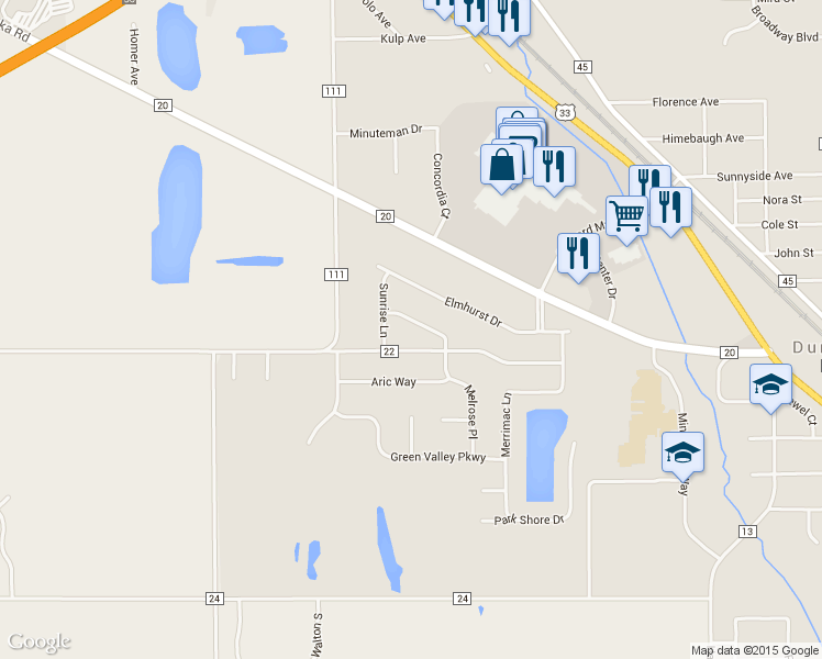 map of restaurants, bars, coffee shops, grocery stores, and more near 24608 Melrose Place in Elkhart