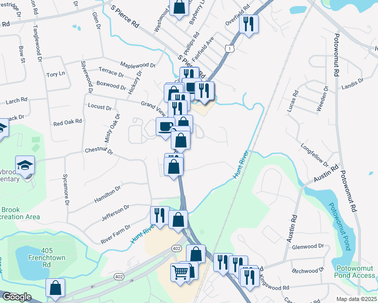 map of restaurants, bars, coffee shops, grocery stores, and more near 5784 U.S. 1 in East Greenwich