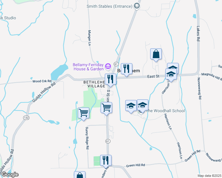 map of restaurants, bars, coffee shops, grocery stores, and more near 15 Main Street South in Bethlehem