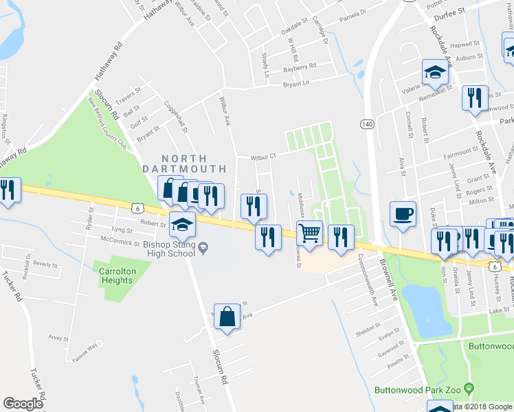 map of restaurants, bars, coffee shops, grocery stores, and more near 16 Suffolk Avenue in Dartmouth