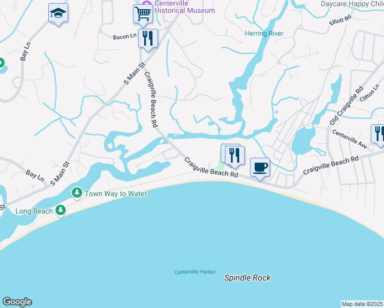 map of restaurants, bars, coffee shops, grocery stores, and more near 1094 Craigville Beach Road in Barnstable