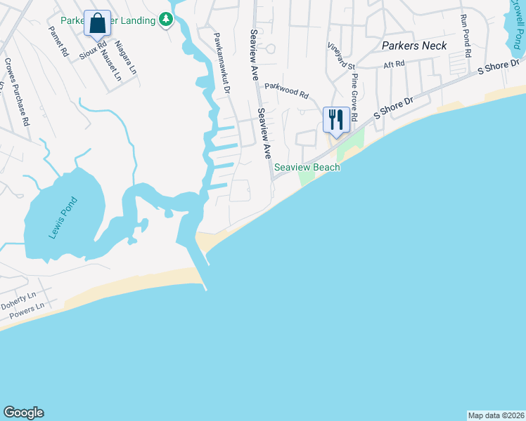 map of restaurants, bars, coffee shops, grocery stores, and more near 59 South Shore Drive in Yarmouth