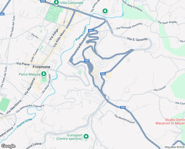 map of restaurants, bars, coffee shops, grocery stores, and more near 151 Corso della Repubblica in Frosinone