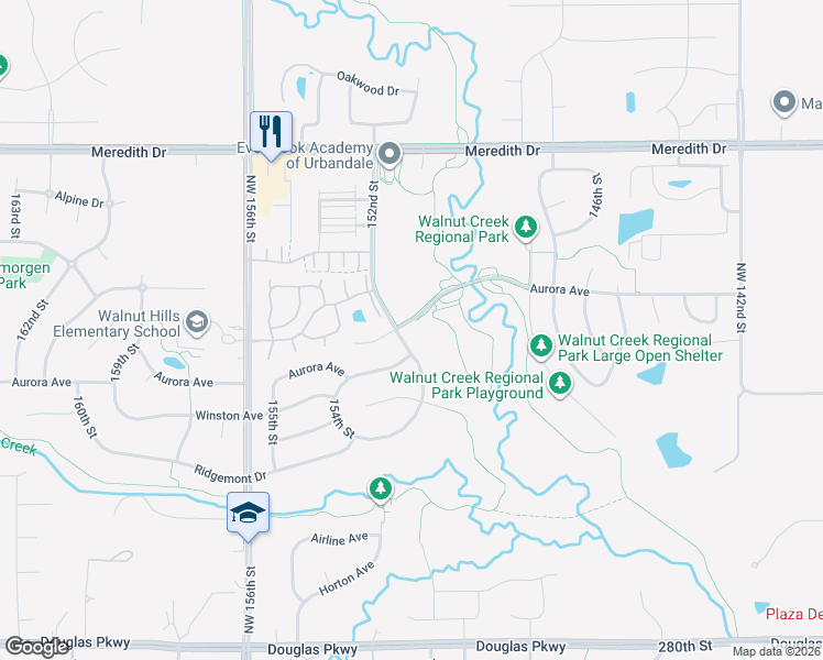 map of restaurants, bars, coffee shops, grocery stores, and more near 4109 152nd Street in Urbandale