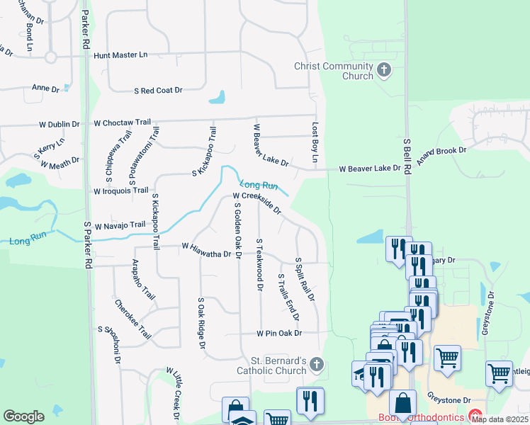 map of restaurants, bars, coffee shops, grocery stores, and more near 13745 South Teakwood Drive in Lockport