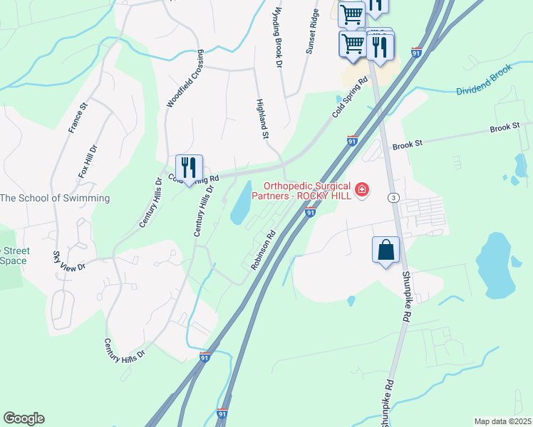 map of restaurants, bars, coffee shops, grocery stores, and more near 300 Cold Spring Road in Rocky Hill
