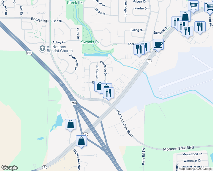 map of restaurants, bars, coffee shops, grocery stores, and more near in Iowa City