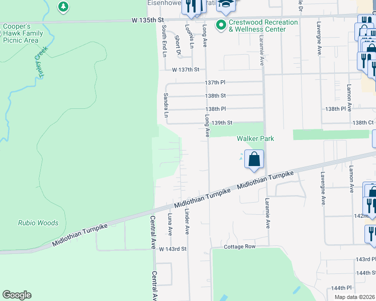 map of restaurants, bars, coffee shops, grocery stores, and more near 13915 Linder Ave in Midlothian
