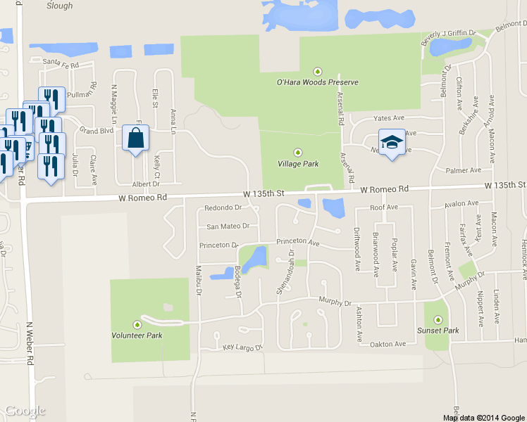 map of restaurants, bars, coffee shops, grocery stores, and more near 383 Sunset Point in Romeoville
