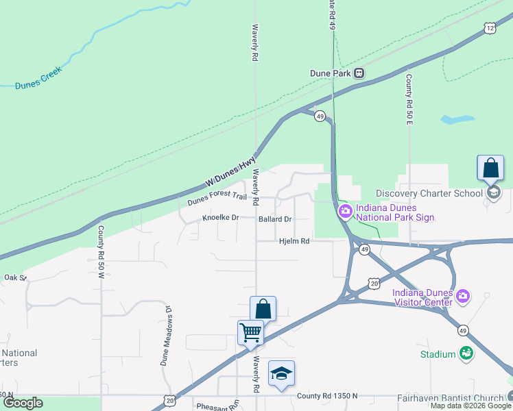 map of restaurants, bars, coffee shops, grocery stores, and more near 1599 Waverly Rd in Porter
