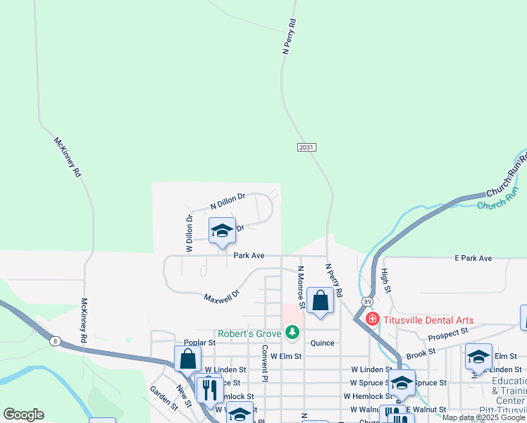 map of restaurants, bars, coffee shops, grocery stores, and more near 44784 Pershing Way in Titusville