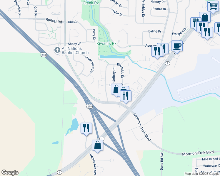map of restaurants, bars, coffee shops, grocery stores, and more near 1931 Earl Road in Iowa City