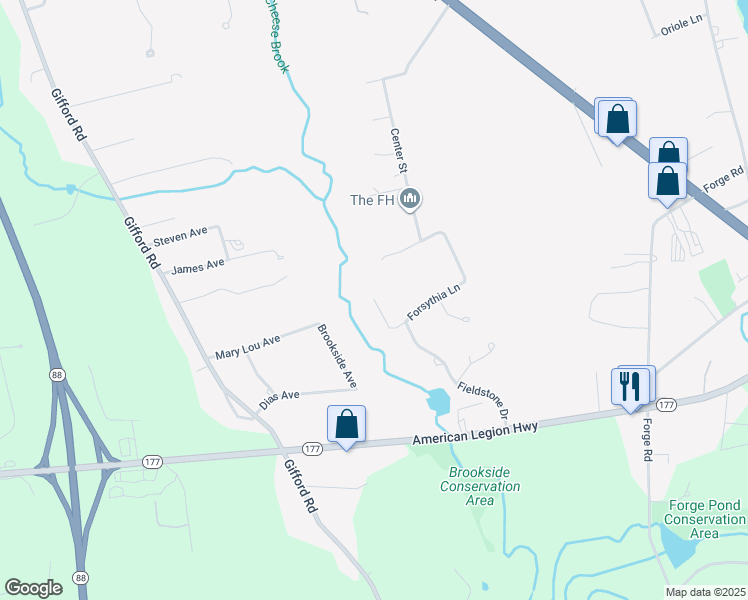 map of restaurants, bars, coffee shops, grocery stores, and more near 49 Forsythia Lane in Westport