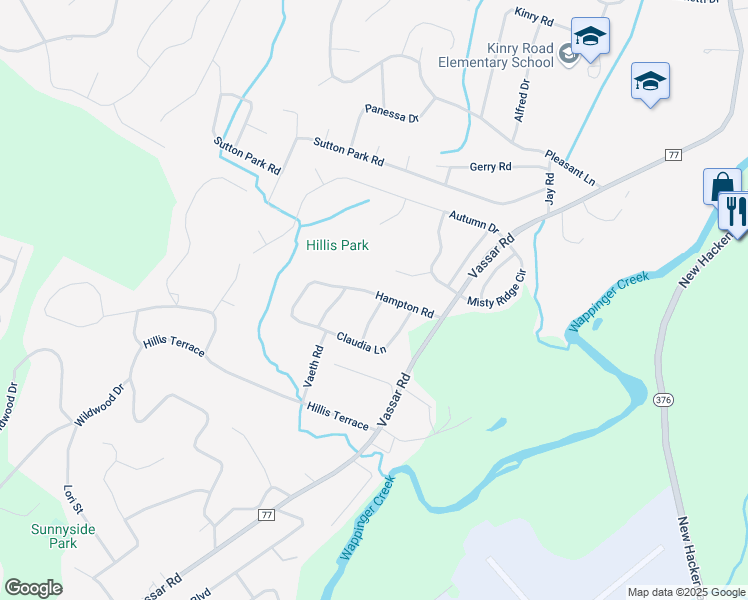 map of restaurants, bars, coffee shops, grocery stores, and more near 21 Hampton Road in Poughkeepsie