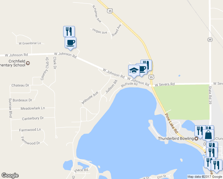 map of restaurants, bars, coffee shops, grocery stores, and more near 125 Judson Road in La Porte