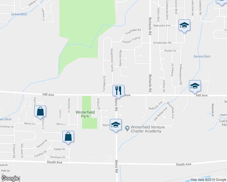 map of restaurants, bars, coffee shops, grocery stores, and more near 4404 Hill Avenue in Toledo
