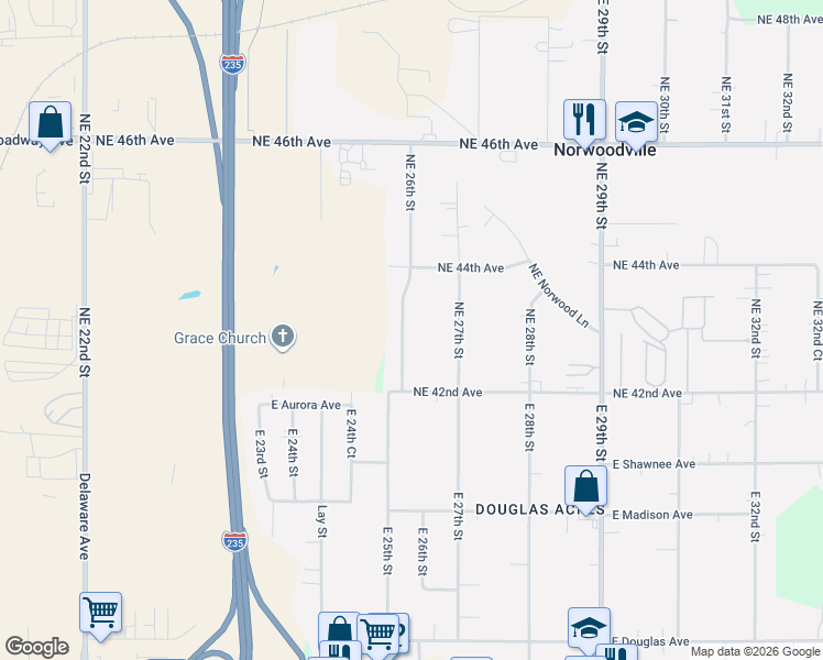 map of restaurants, bars, coffee shops, grocery stores, and more near 4301 Northeast 26th Street in Des Moines