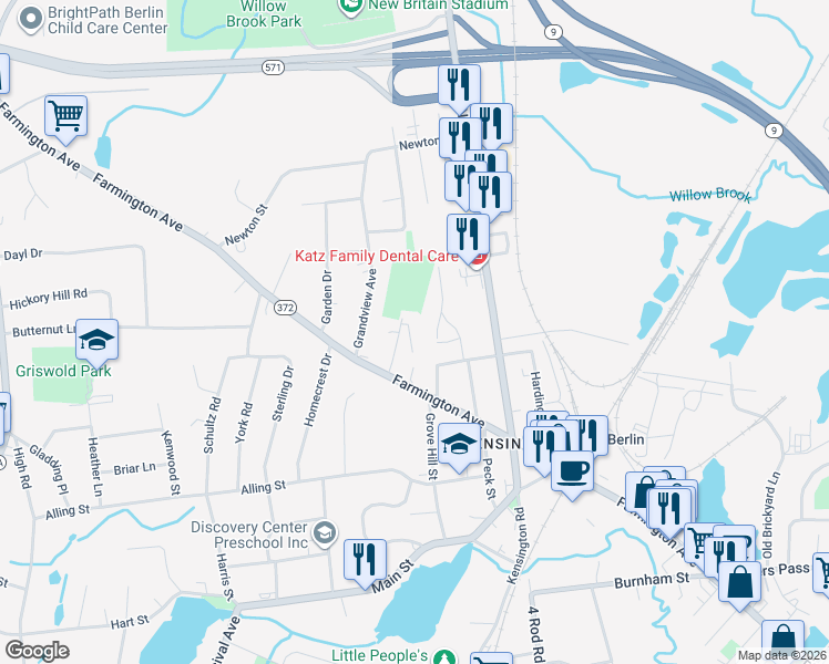 map of restaurants, bars, coffee shops, grocery stores, and more near 44 Glendale Avenue Exn in Berlin
