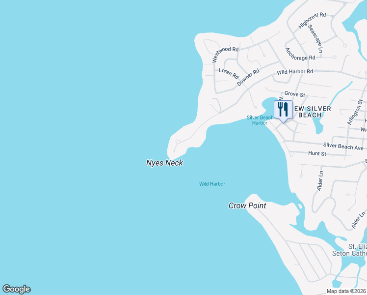 map of restaurants, bars, coffee shops, grocery stores, and more near 30 Point Road in Falmouth