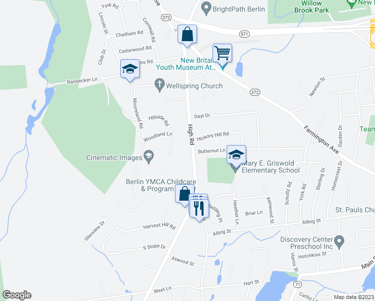 map of restaurants, bars, coffee shops, grocery stores, and more near 328 High Road in Berlin