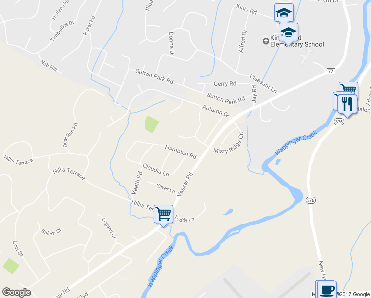 map of restaurants, bars, coffee shops, grocery stores, and more near 12 Hampton Road in Poughkeepsie