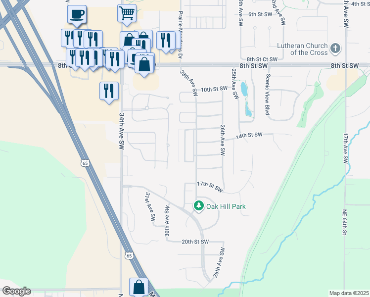 map of restaurants, bars, coffee shops, grocery stores, and more near 1408 Bailie Lane Southwest in Altoona