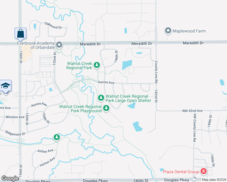 map of restaurants, bars, coffee shops, grocery stores, and more near 4102 146th Street in Urbandale