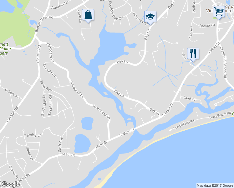 map of restaurants, bars, coffee shops, grocery stores, and more near 187 Bay Lane in Barnstable