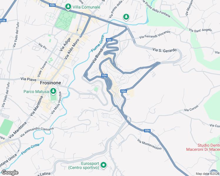 map of restaurants, bars, coffee shops, grocery stores, and more near 151 Corso della Repubblica in Frosinone