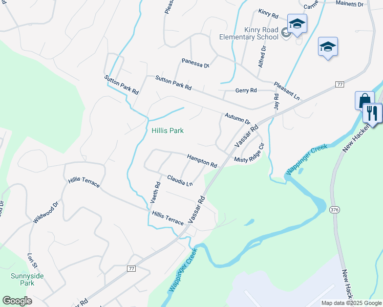 map of restaurants, bars, coffee shops, grocery stores, and more near 21 Hampton Road in Poughkeepsie