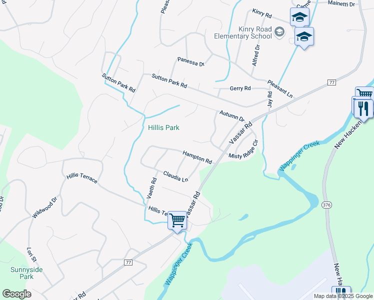 map of restaurants, bars, coffee shops, grocery stores, and more near 21 Hampton Road in Poughkeepsie