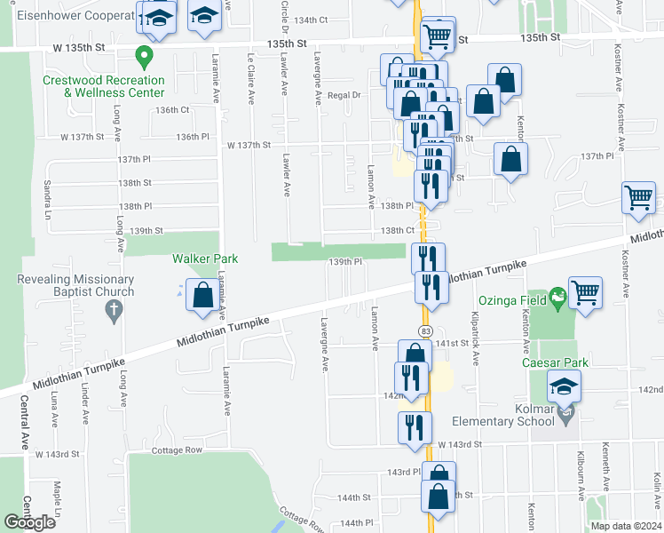 map of restaurants, bars, coffee shops, grocery stores, and more near 13951 Leonard Drive in Midlothian