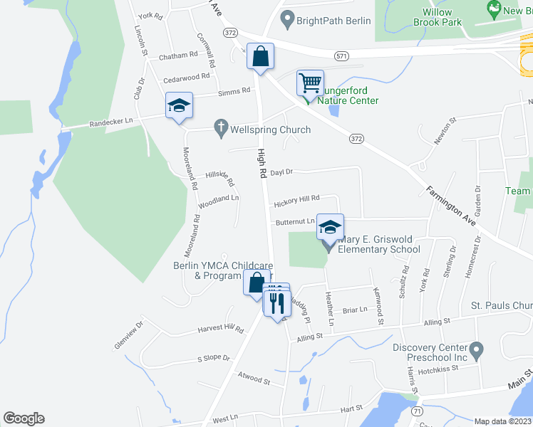 map of restaurants, bars, coffee shops, grocery stores, and more near 318 High Road in Berlin