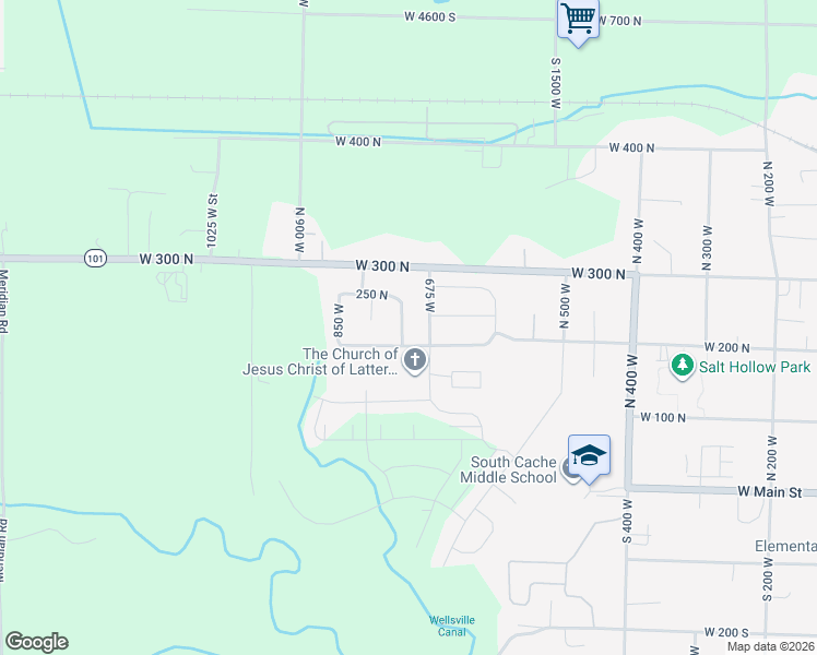 map of restaurants, bars, coffee shops, grocery stores, and more near 200 North 750 West in Hyrum