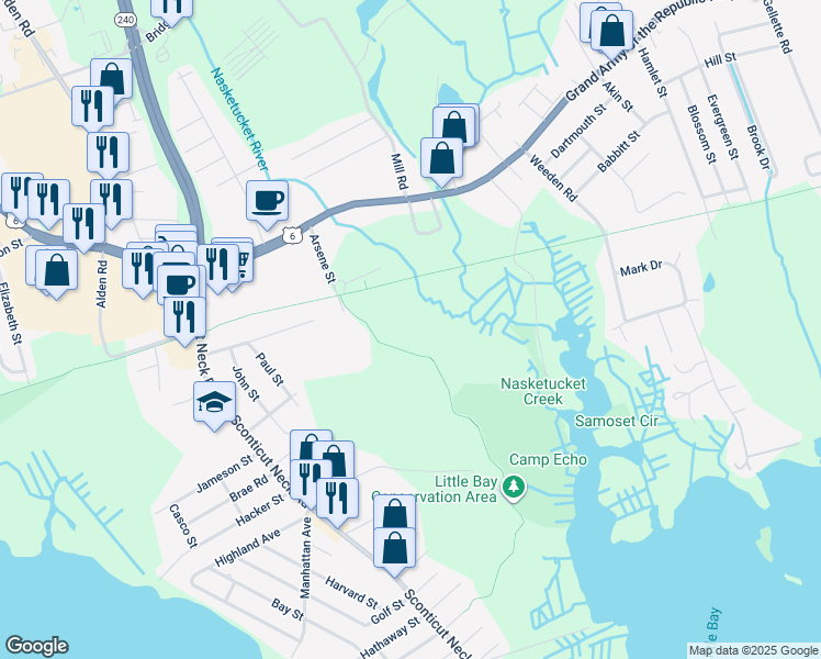 map of restaurants, bars, coffee shops, grocery stores, and more near Phoenix Rail-Trail in Fairhaven