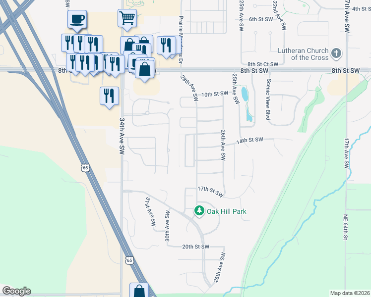 map of restaurants, bars, coffee shops, grocery stores, and more near 1522 Bailie Lane Southwest in Altoona